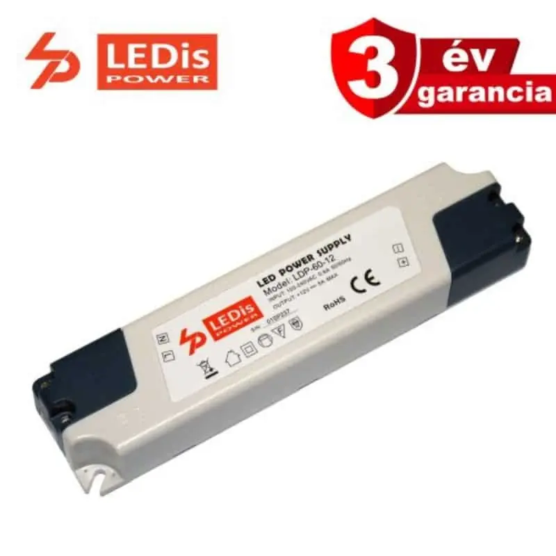 LEDis Prémium LED tápegység LED Szalaghoz 60W 12V 5A Különleges ajánlat
