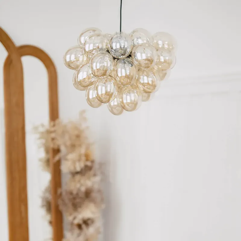 Art Deco függőlámpa fekete borostyán üveggel 8 lámpás - Uvas Legkelendőbb