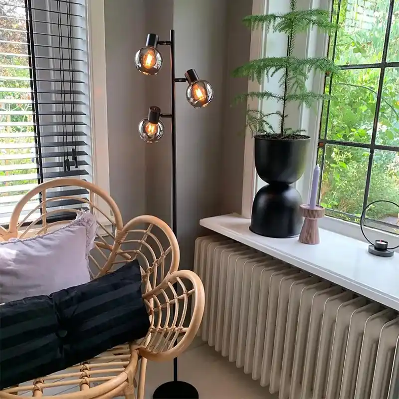 Art Deco állólámpa fekete 3-lámpás füstüveggel - Vidro Legjobb ár