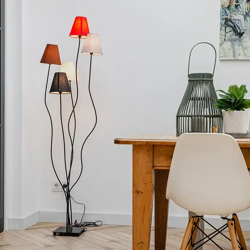 Design állólámpa fekete szövetbúrákkal 5-lámpás - Melis Gyors kiszállítás