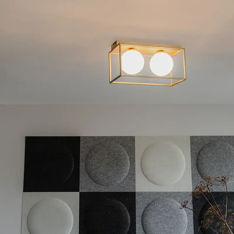 Design mennyezeti lámpa arany fehér üveggel 2 lámpás - Aniek Ajánlat