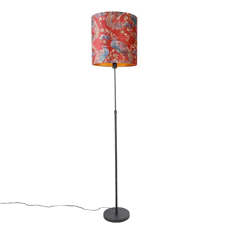 Állólámpa fekete lámpabúrával, páva mintával, piros, 40 cm - Parte Ne maradj le