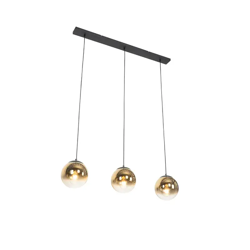 Vedd meg online Art Deco függőlámpa fekete aranyszínű üveggel, hosszúkás, 3 lámpás - Pallon