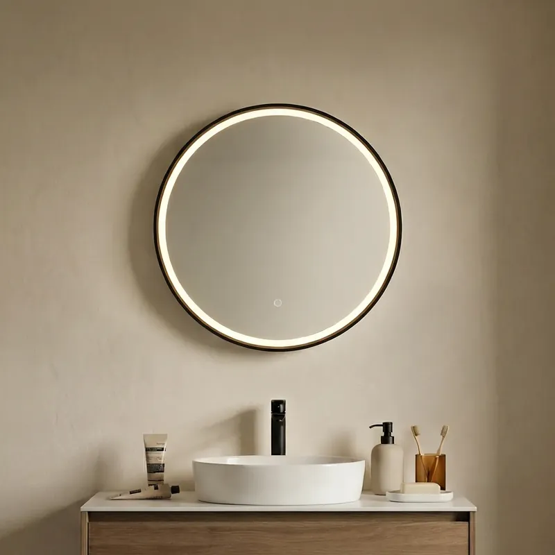 Akciós ár Fürdőszobatükör, fekete, 50 cm, LED érintő fényerővel - Miral