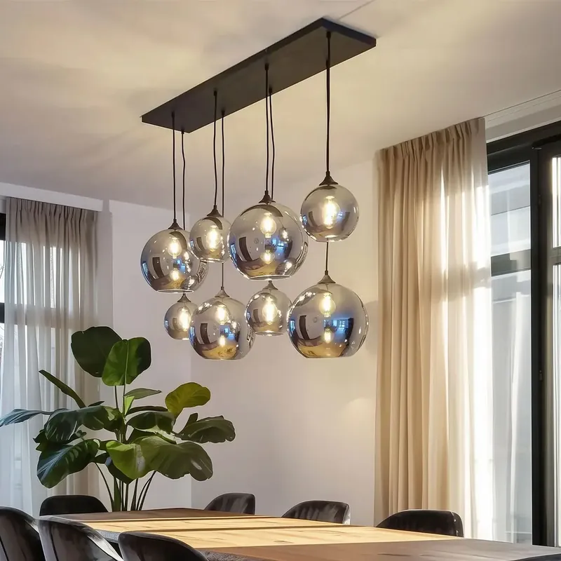 Vásárlói kedvenc Art Deco lógólámpa fekete füstüveggel 8-lámpás - Sandra