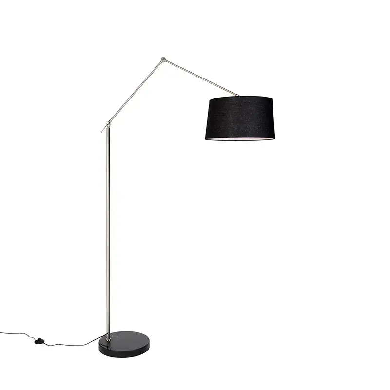 Azonnal elérhető Modern állólámpa acélból, fekete vászon árnyékolóval 45 cm - Editor