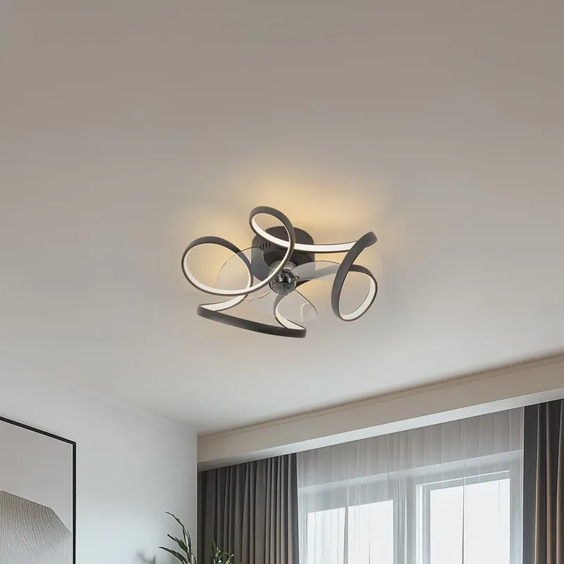 Vedd meg most Mennyezeti ventilátor fekete 55 cm LED-del, fényerőszabályzóval és távirányítóval - Mandy