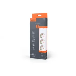 Videx Oncord fehér színű 3-as professzionális hosszabbító kapcsolóval 3m-es kábellel 2 x USB + 1 x USB-C Népszerű