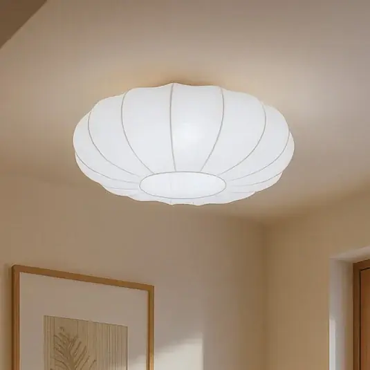 Kiárusítás Lindby Helin mennyezeti világítás, fehér, Ø 60 cm, textil, 3 x E27