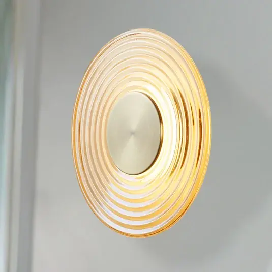 Szezonális akció LED fali lámpa Cleo, borostyán-/sárgaréz színű, Ø 30 cm, üveg