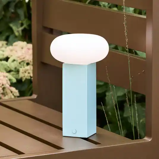 LED tölthető asztali világítás, kék, magasság 20 cm, fém, dimmelhető Népszerű