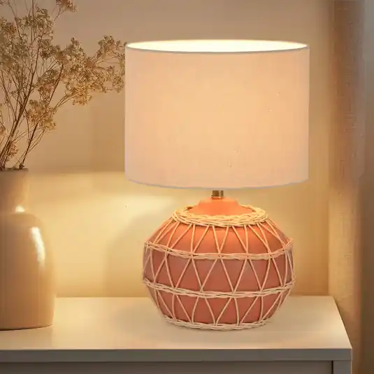 Cyclades asztali lámpa, terrakotta/bézs, 35 cm, vászon/kerámia Biztonságos vásárlás