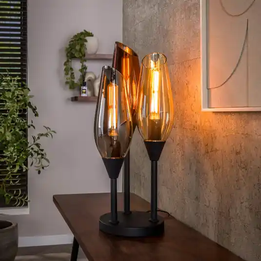 Outlet Cocoon asztali lámpa, fekete, 3 izzós, magasság 59 cm, üveg, E27