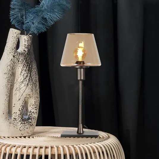 Olcsó Ancilla asztali lámpa, barna/borostyánszínű, 33 cm, fém, üveg, E14