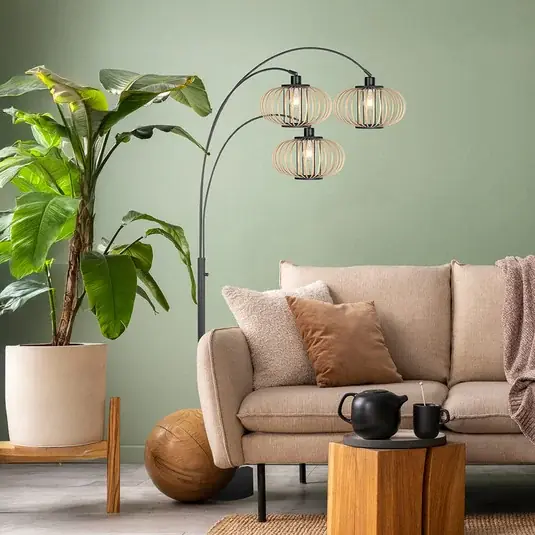 Akciós ár Nox Light álló lámpa, 3 izzós, fekete, bambuszrudakkal, E27