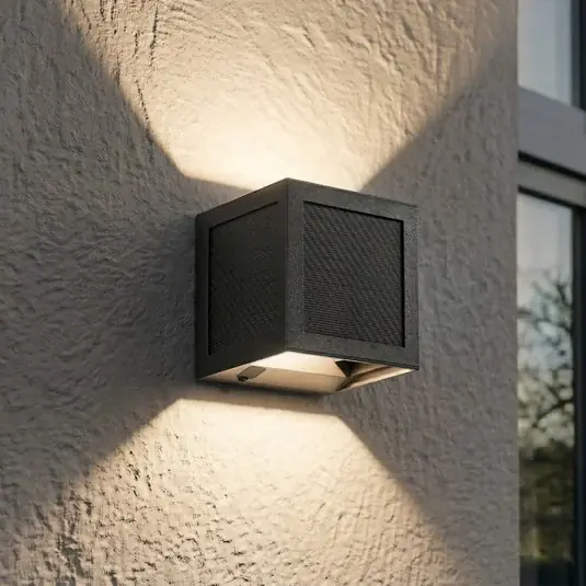Gyors kiszállítás PRIOS Avvin LED-es napelemes fali lámpa, fekete, kocka alakú, érzékelővel
