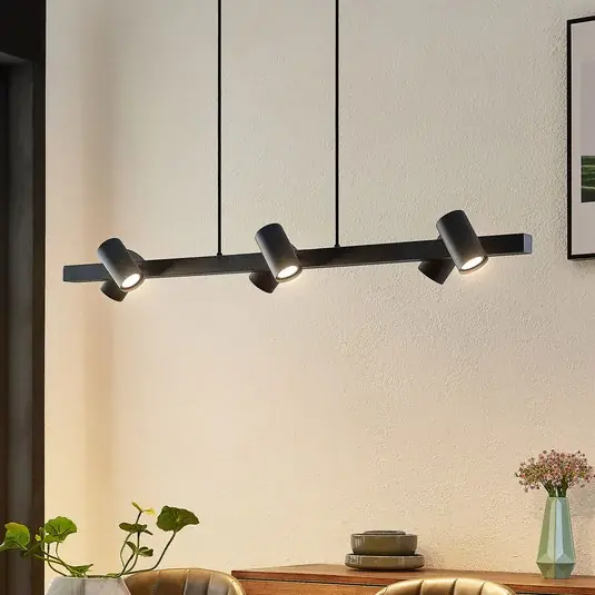 Lindby függesztéklámpa Savoli, 116 cm, fekete, 6 lámpás, acél, acél Alacsony ár