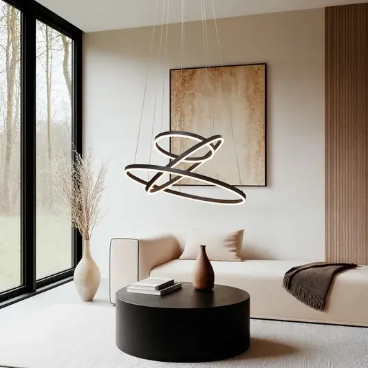Prémium Arcchio LED függőlámpa Albiona, fekete, 3 karika, Ø 80 cm
