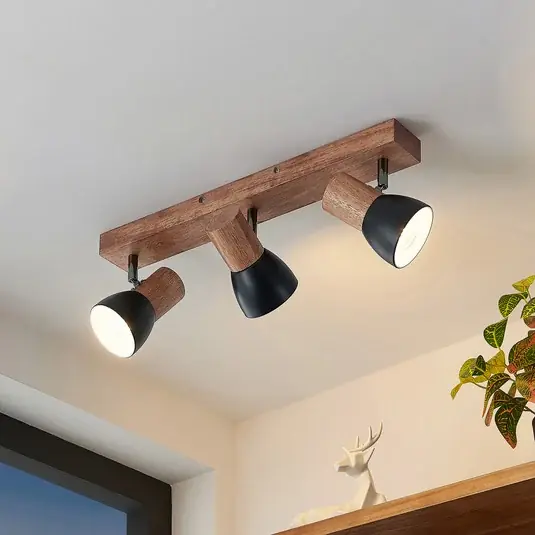 Outlet Lindby mennyezeti reflektor Tonja, háromlángú, 55 cm, fa, acél