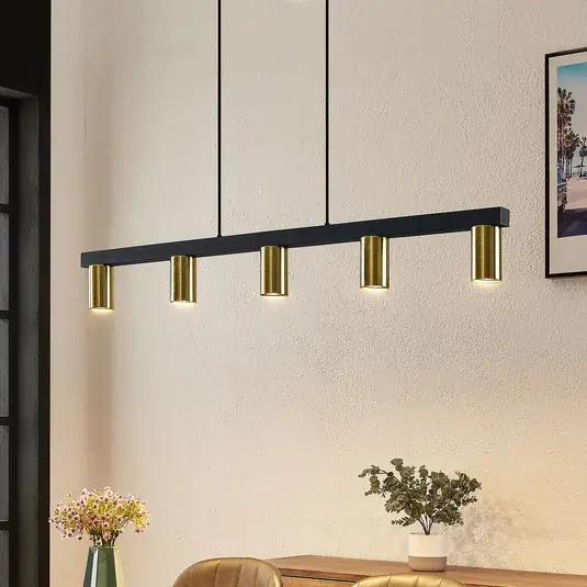 Lindby függőlámpa Baliko, fekete/réz, 5 lámpás, GU10 Expressz kézbesítés