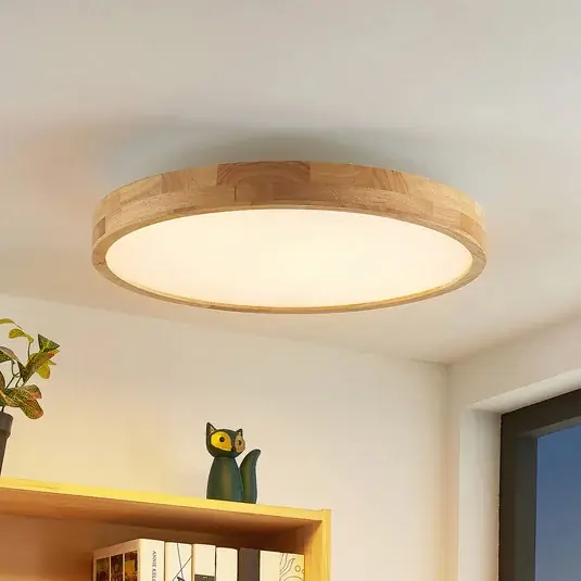 Lindby LED mennyezeti lámpa Lanira, Ø 60 cm, fa, távirányító, CCT Rendeld meg most