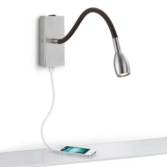 Milos nikkel LED fali lámpa USB töltőporttal Gyors kiszállítás