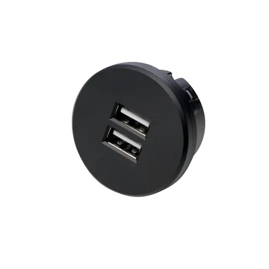 USB kettős aljzat, kerek, fekete Szuper akció