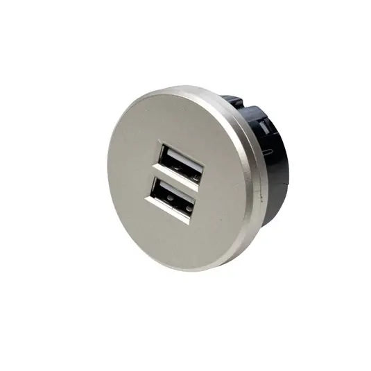 Kettős USB-csatlakozó, kerek, rozsdamentes acél Azonnali szállítás