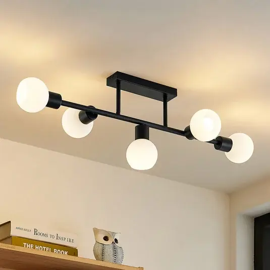 Akció Lindby mennyezeti lámpa Biscala, 5 flg., fekete/opal