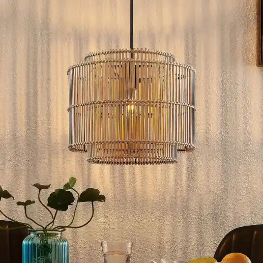 Lindby Bridga függesztéklámpa, Ø 35 cm, fekete, bambusz Biztonságos fizetés