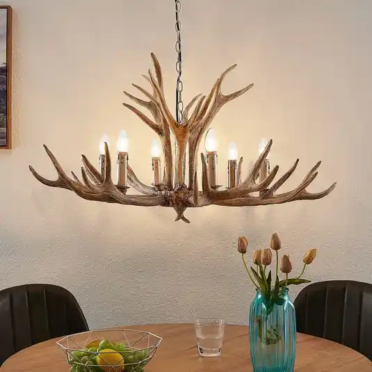 Azonnal elérhető Lindby függőlámpa Tejask, Ø 102 cm, 6 lámpás, agancs, E14