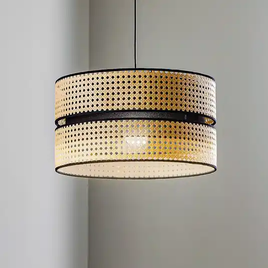 Árengedmény Duo függőlámpa, rattan, Ø 40 cm, bézs/fekete