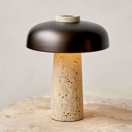 Audo LED asztali lámpa Reverse, bronz, travertin, magasság 30 cm Népszerű
