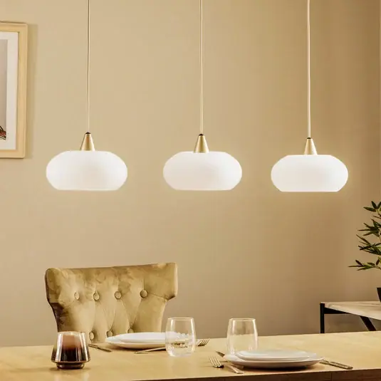 Kiárusítás Lucande függőlámpa Sharvil, 3-lámpás, fehér, üveg, 97cm