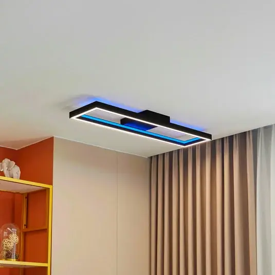 Akciós ár Lucande Smart LED mennyezeti lámpa Tjado, 100 cm, fekete, RGBW