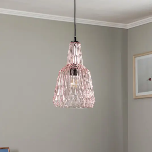 Ajánlat Lindby függőlámpa Belarion, rózsaszín, 1 lámpa, üveg, Ø 23 cm