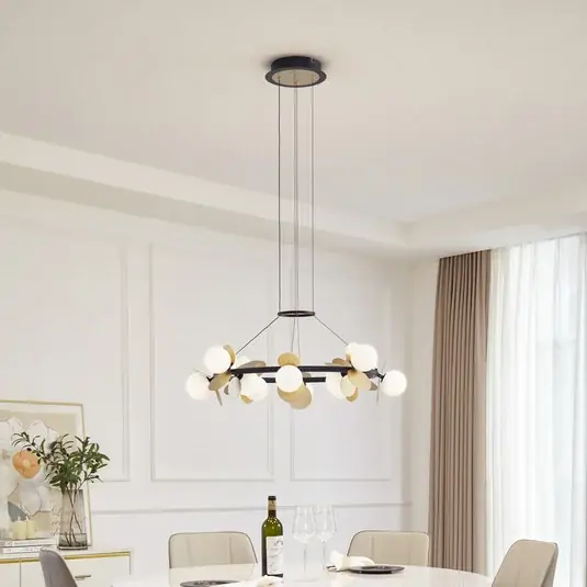 Lucande LED függőlámpa Pallo, 12 lámpás, fekete/arany, üveg Népszerű