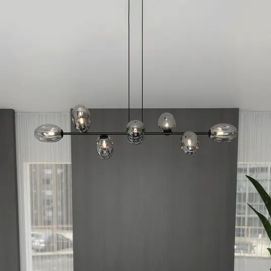 Végkiárusítás Lógó világítás Glassy, 8 izzós, ovális üveg, grafit