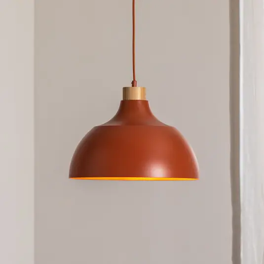 Szuper ajánlat Envostar Kaitt lógó világítás, téglavörös, Ø 34 cm, faelemekkel