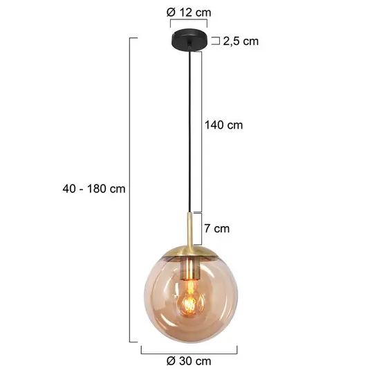 Rendeld meg most Bollique függőlámpa, sárgaréz, Ø 30 cm, üveg, 1-lámpás, gömb alakú