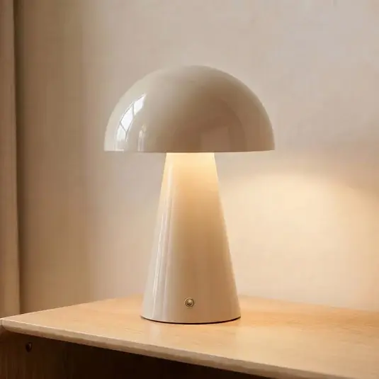 Akció Lindby LED-es, újratölthető asztali lámpa Nevijo, bézs, Ø20cm, USB,