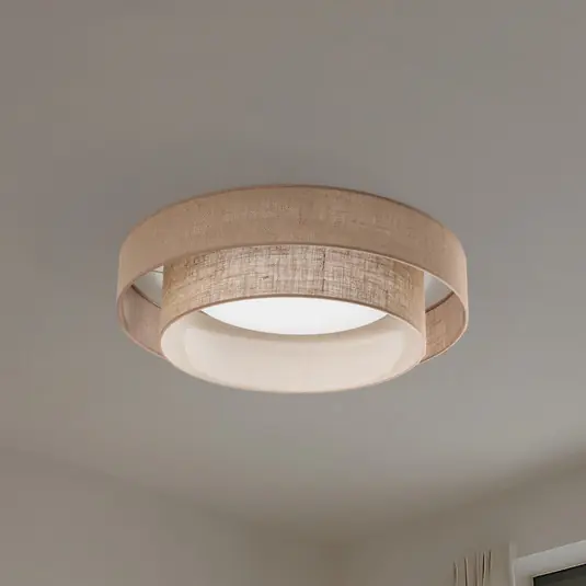 Expressz szállítás LED mennyezeti világítás Luneta, juta, barna, Ø 60 cm, 3 dimmelhető fokozat