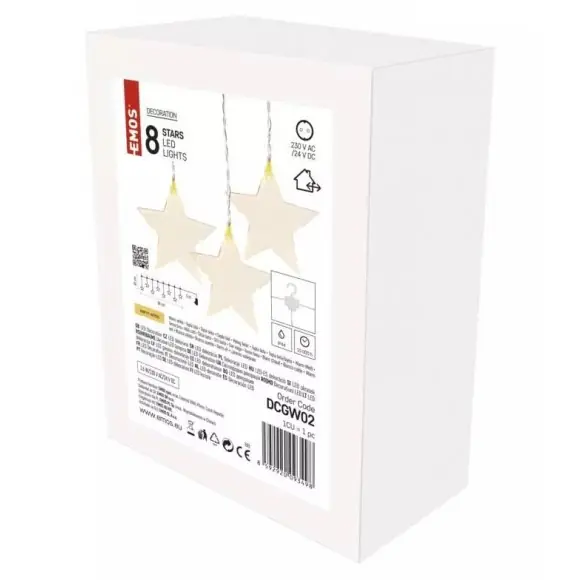 Emos DCGW02 LED kerti dekorációs karácsonyi fényfüzér - hócsillagok 5m 3,6W 8 LED 2700K IP44 - meleg fehér Biztonságos fizetés