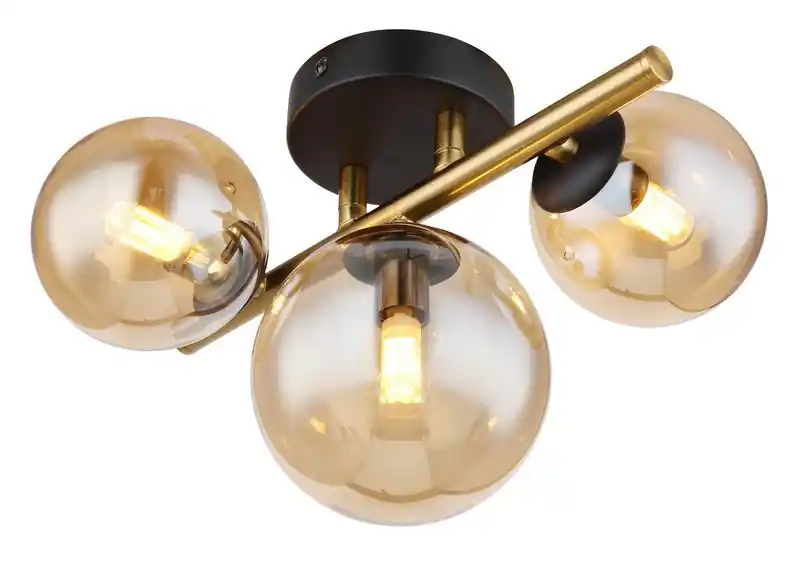 Gyors szállítás Globo 56135-3W LED mennyezetre szerelhető lámpa Riha 3x3W G9 240lm 3000K - fekete, sárgaréz, borostyán