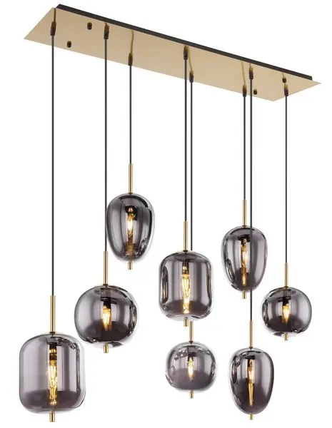 Gyors kiszállítás Globo 15345-8MM mennyezeti függőlámpa Blacky I 8x40W E14 - sárgaréz, füstüveg